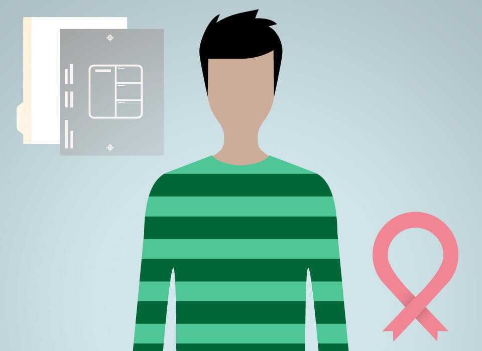 Illustration of man with file and pink ribbon